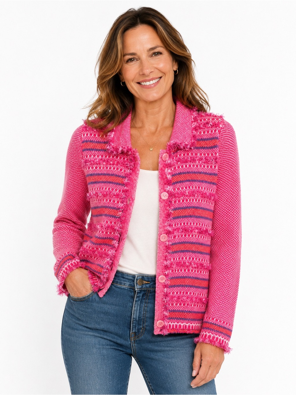 🌺 Northern Isles Fuzzy Trim Knit Cardigan Sweater